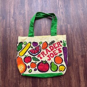 Trader Joe's Canvas Tote Bag Reusable Grocery Shopper Vegetable Print Colorful
